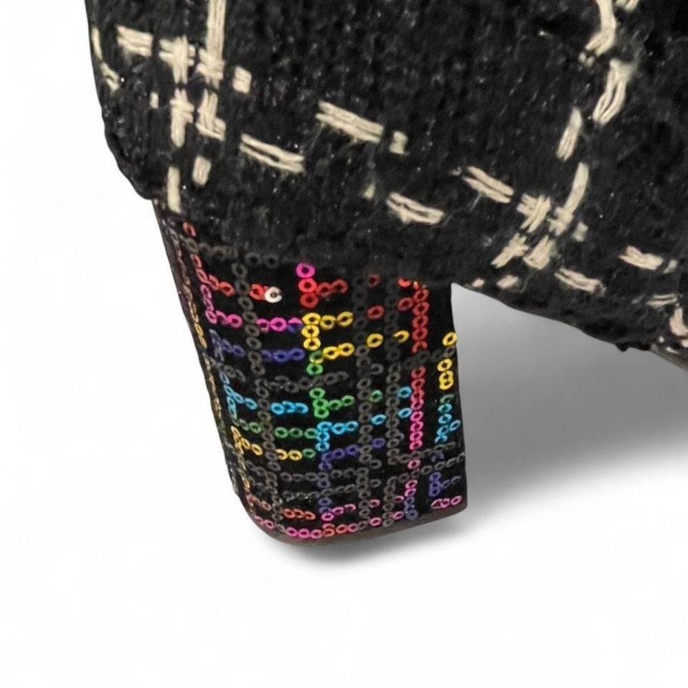 Black knee-high Harmoni tweed boots size 11M chunky sequined heels. Rare size - Picture 5 of 8